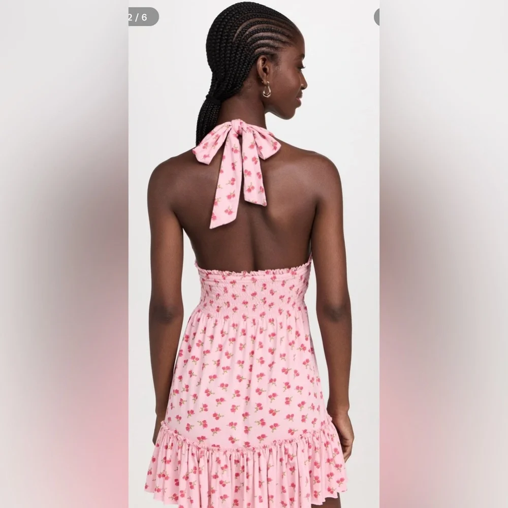 LoveShackFancy Pink Floral Halter Mini Dress NWOT - Picture 4 of 7